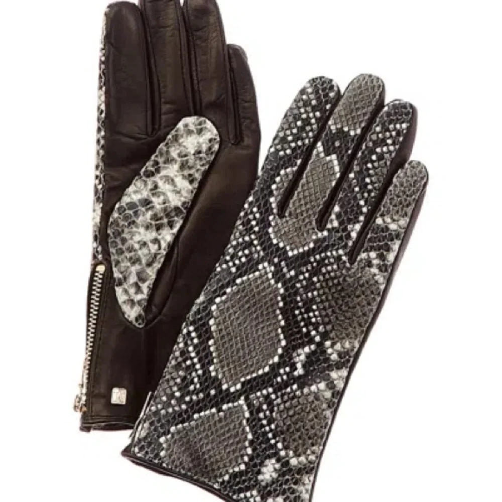 Bruno Magli CASHMERE-LINED SNAKE-EMBOSSED LEATHER GLOVES IN BLACK - Picture 1 of 1